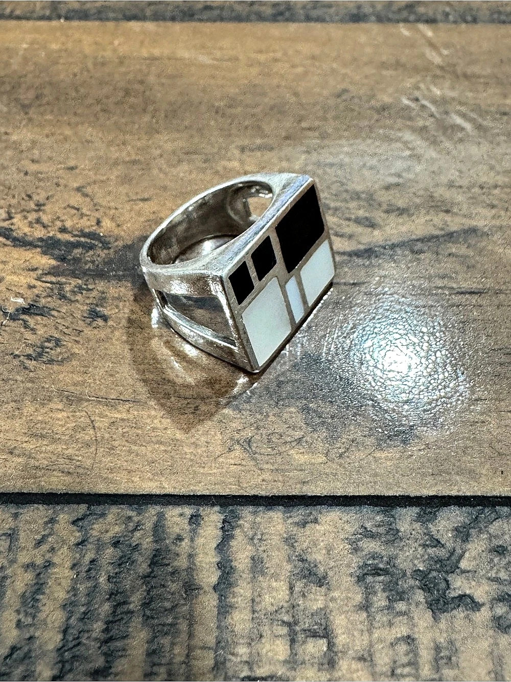 Geometric Silver & Black Ring